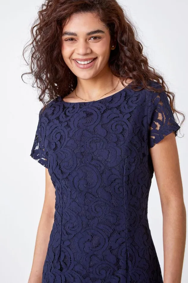 Navy Lace Fitted Dress Women Roman Dresses