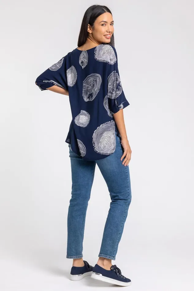 Navy Linear Abstract Print Tunic Top Women Roman Tops