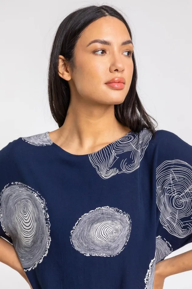 Navy Linear Abstract Print Tunic Top Women Roman Tops