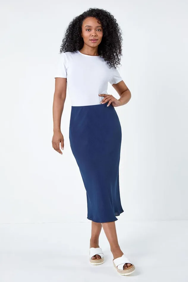 Navy Petite Plain Bias Cut Midi Skirt Women Roman Skirts