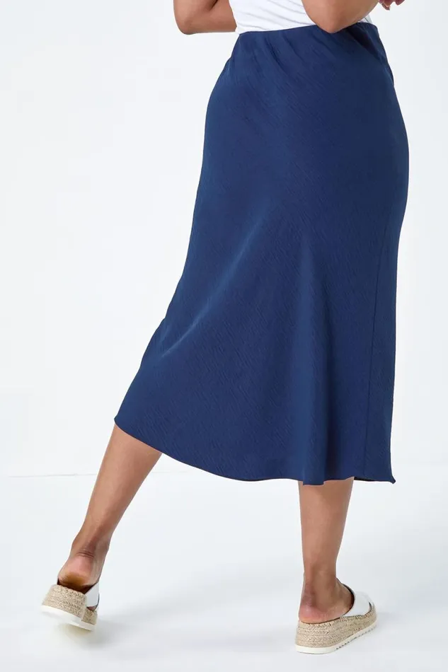 Navy Petite Plain Bias Cut Midi Skirt Women Roman Skirts