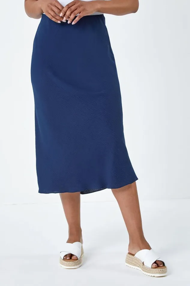 Navy Petite Plain Bias Cut Midi Skirt Women Roman Skirts