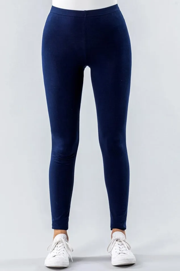 Navy Plain Stretch Elastic Waist Leggings Women Roman Trousers