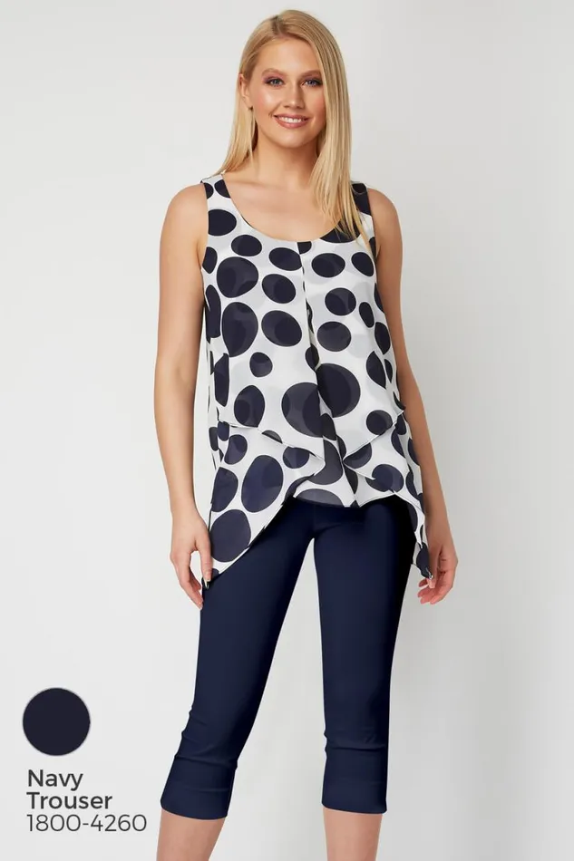 Navy Spot Print Asymmetric Chiffon Top Women Roman Tops
