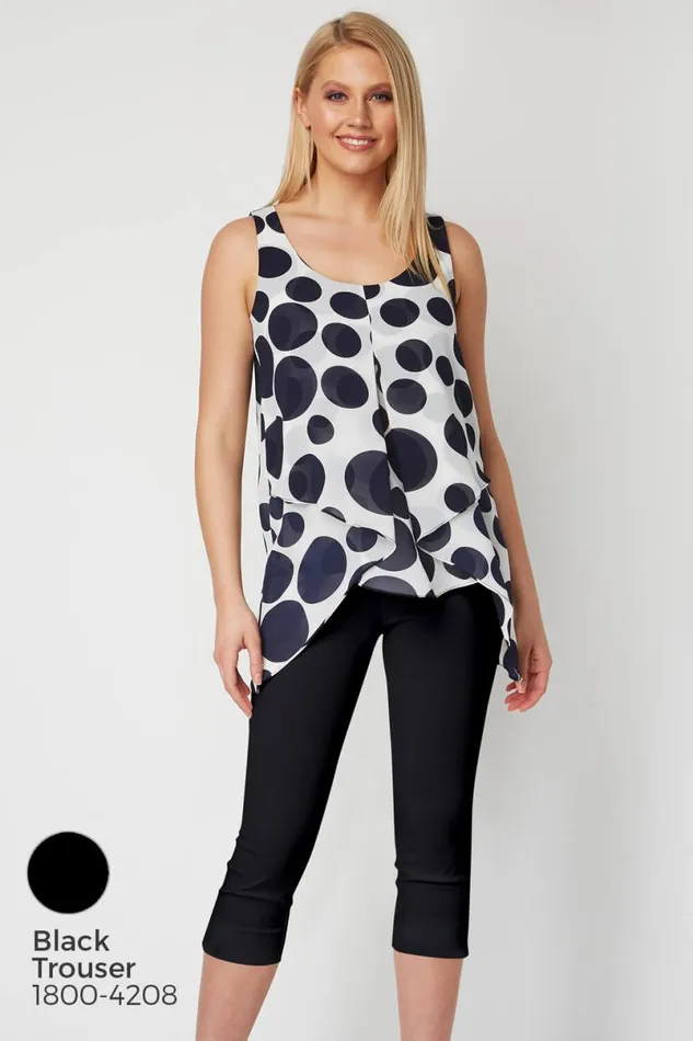 Navy Spot Print Asymmetric Chiffon Top Women Roman Tops