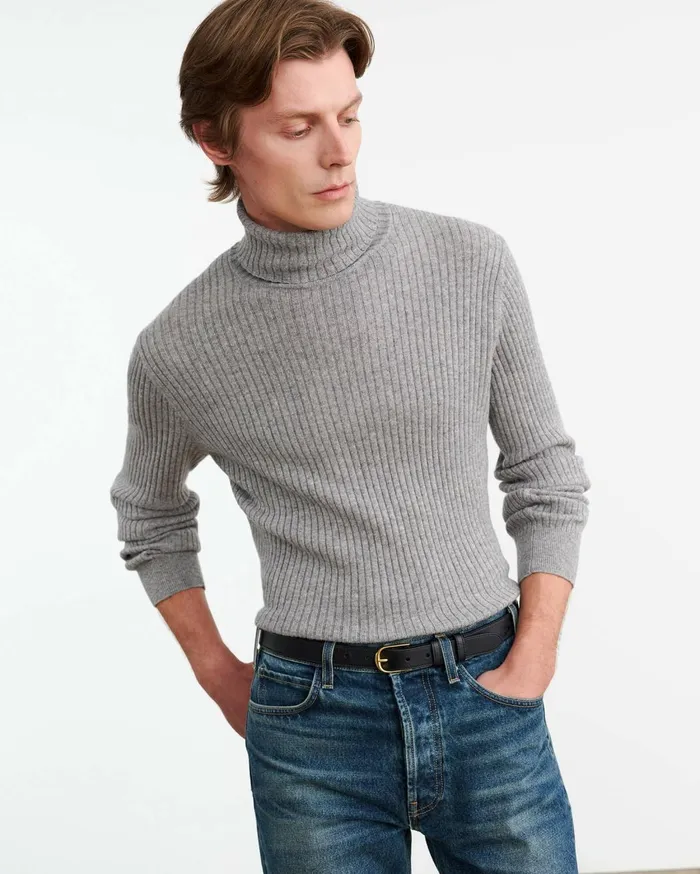 Nili Lotan COLE CASHMERE TURTLENECK SWEATER Heather Grey Men Sweaters