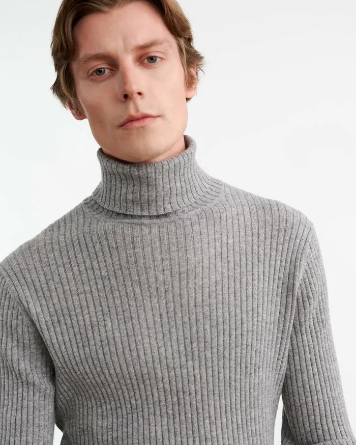 Nili Lotan COLE CASHMERE TURTLENECK SWEATER Heather Grey Men Sweaters