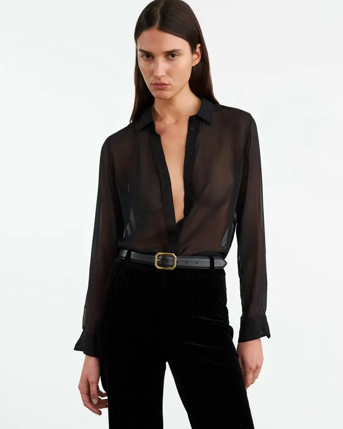 Nili Lotan GAIA SILK SHIRT Black Women Tops