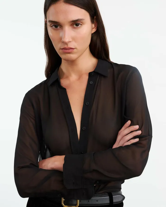 Nili Lotan GAIA SILK SHIRT Black Women Tops
