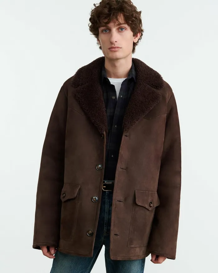 Nili Lotan GOSHEN SHEARLING COAT Espresso Men Jackets and Coats