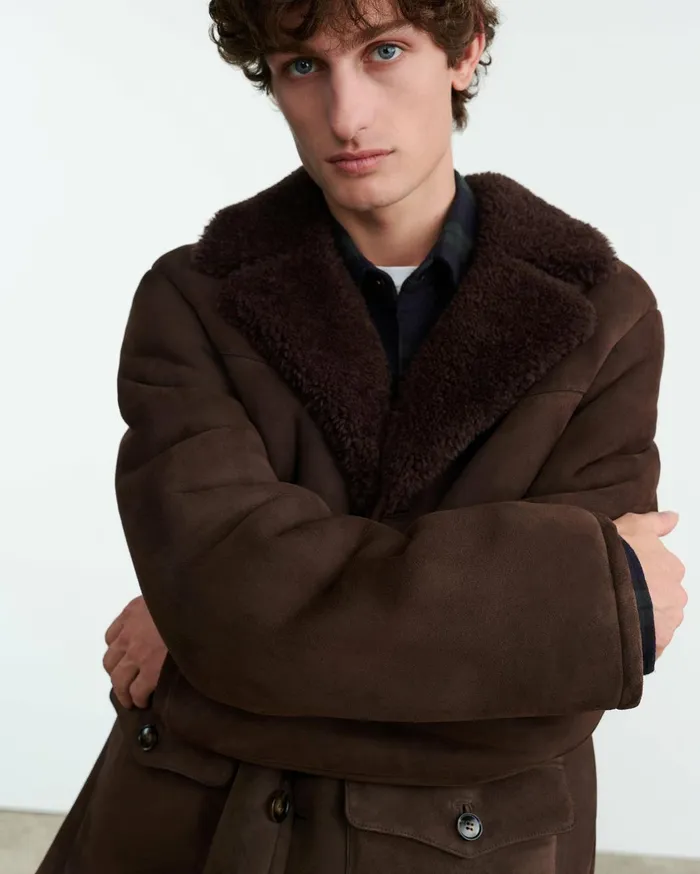 Nili Lotan GOSHEN SHEARLING COAT Espresso Men Jackets and Coats