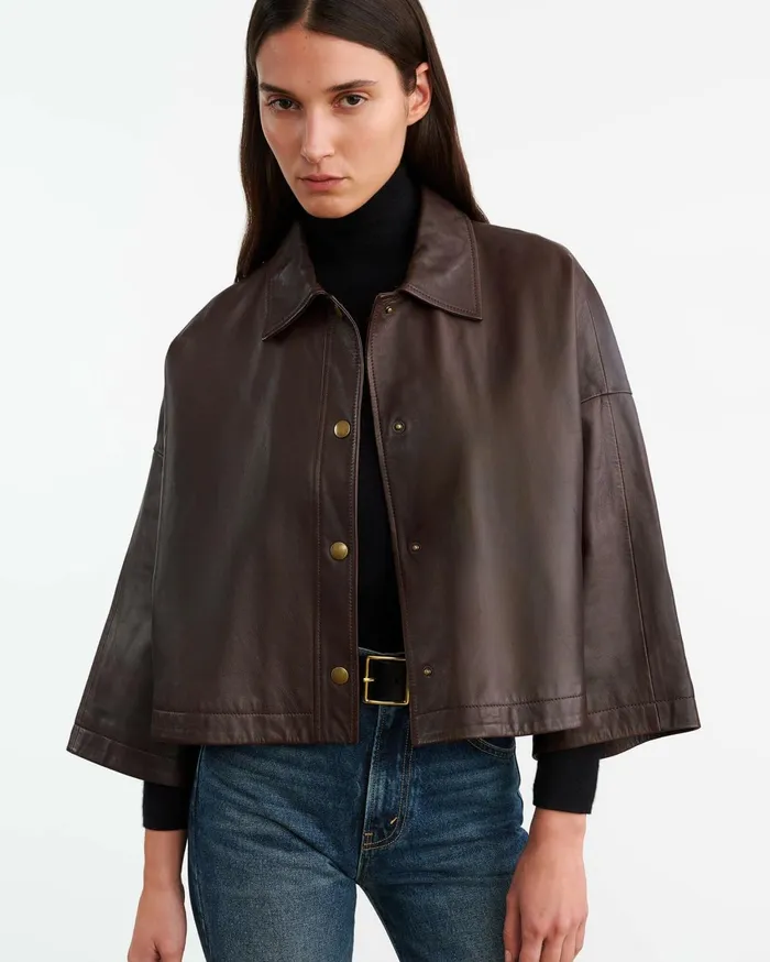 Nili Lotan INES LEATHER JACKET Dark Brown Women Coats and Outerwear