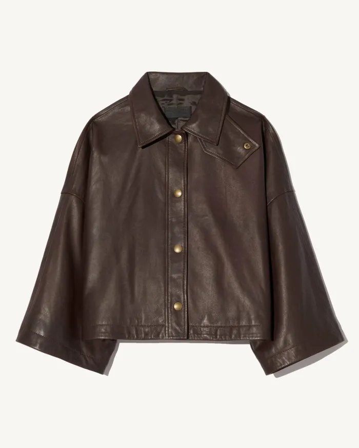 Nili Lotan INES LEATHER JACKET Dark Brown Women Coats and Outerwear
