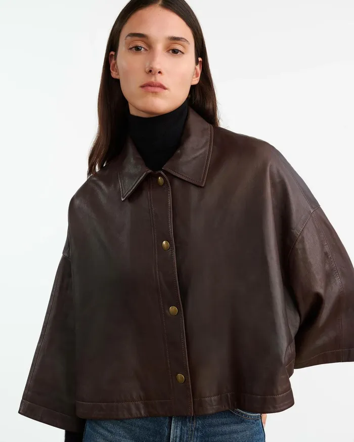 Nili Lotan INES LEATHER JACKET Dark Brown Women Coats and Outerwear