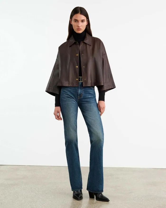 Nili Lotan INES LEATHER JACKET Dark Brown Women Coats and Outerwear