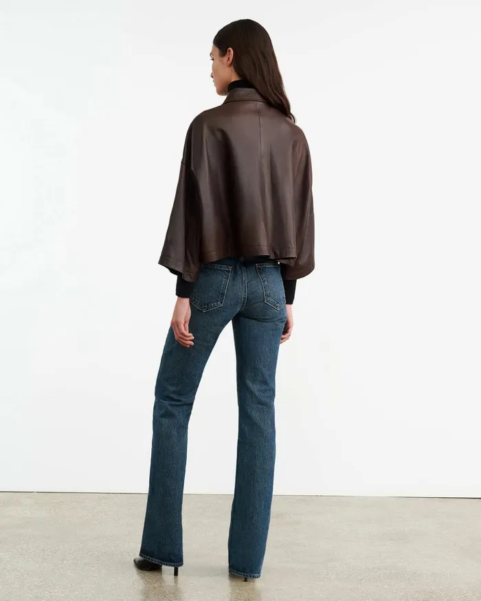 Nili Lotan INES LEATHER JACKET Dark Brown Women Coats and Outerwear
