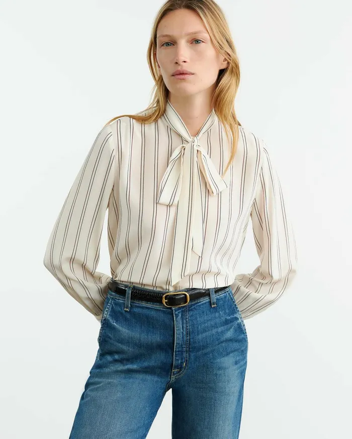 Nili Lotan IRINA SILK BLOUSE Vintage Stripes Women Tops