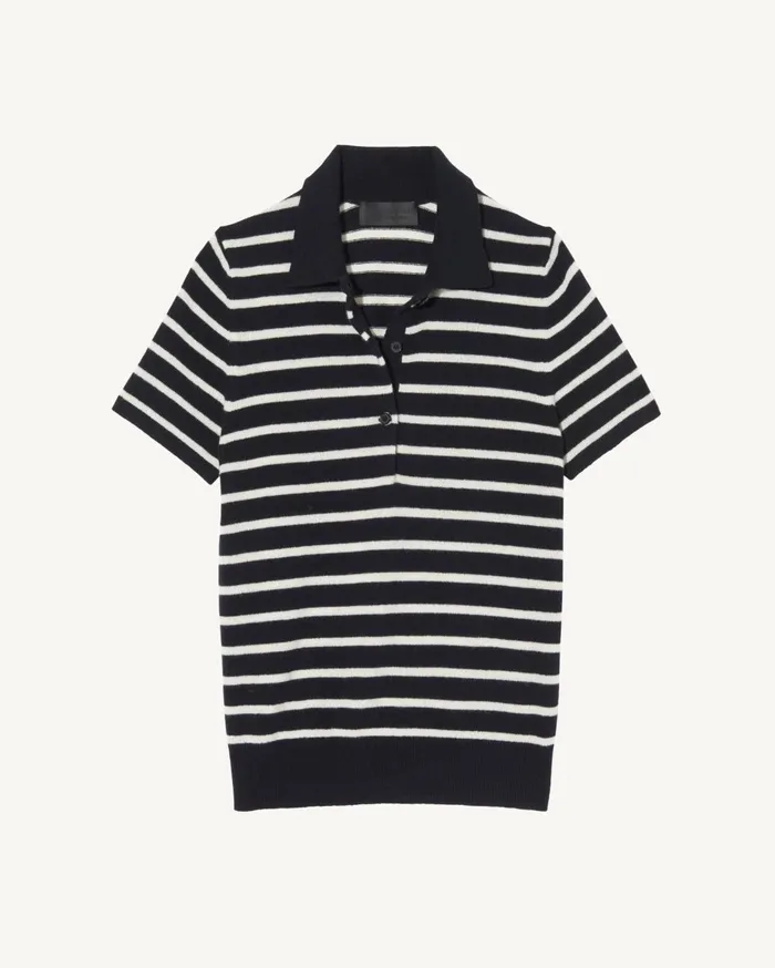 Nili Lotan LEANNA CASHMERE POLO Dark Navyivory Stripe Women Knits and Sweaters