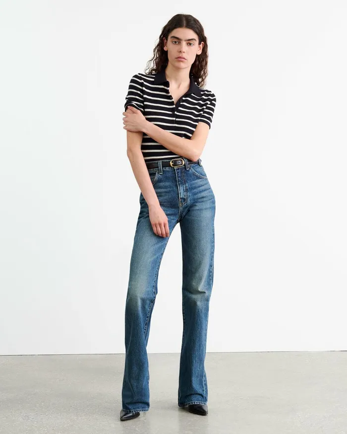 Nili Lotan LEANNA CASHMERE POLO Dark Navyivory Stripe Women Knits and Sweaters