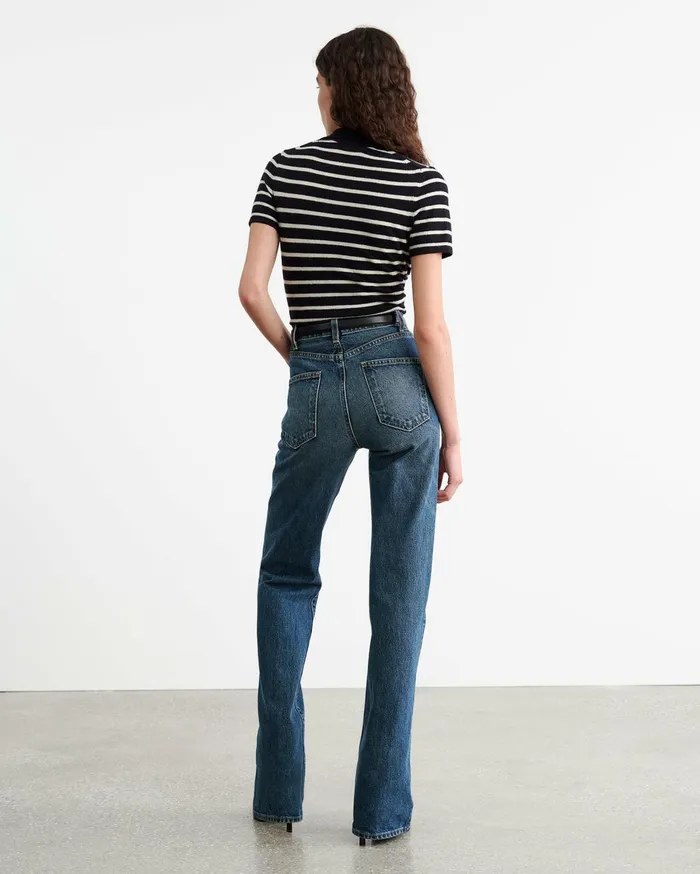 Nili Lotan LEANNA CASHMERE POLO Dark Navyivory Stripe Women Knits and Sweaters