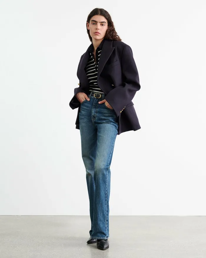Nili Lotan LEANNA CASHMERE POLO Dark Navyivory Stripe Women Knits and Sweaters