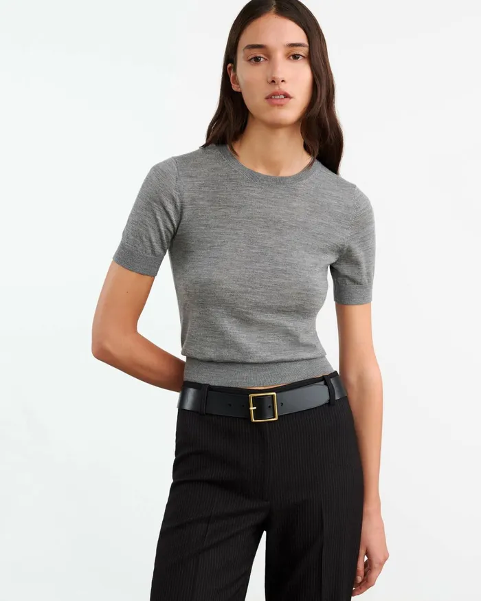 Nili Lotan LEILANI KNIT TEE Medium Grey Melange Women Tees