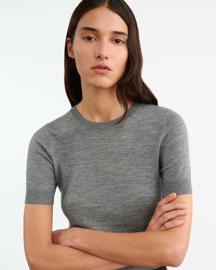 Nili Lotan LEILANI KNIT TEE Medium Grey Melange Women Tees