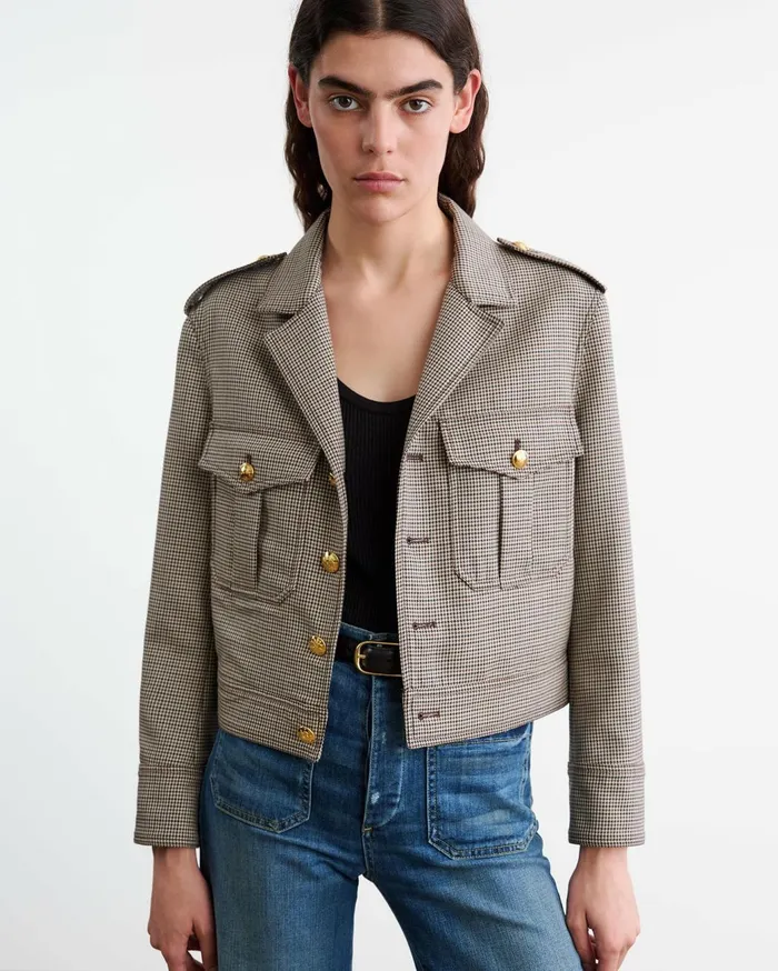 Nili Lotan LISE JACKET Brown Houndstooth Women Jackets and Blazers
