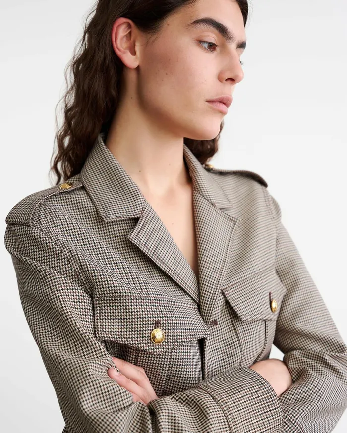 Nili Lotan LISE JACKET Brown Houndstooth Women Jackets and Blazers