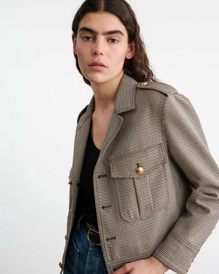 Nili Lotan LISE JACKET Brown Houndstooth Women Jackets and Blazers