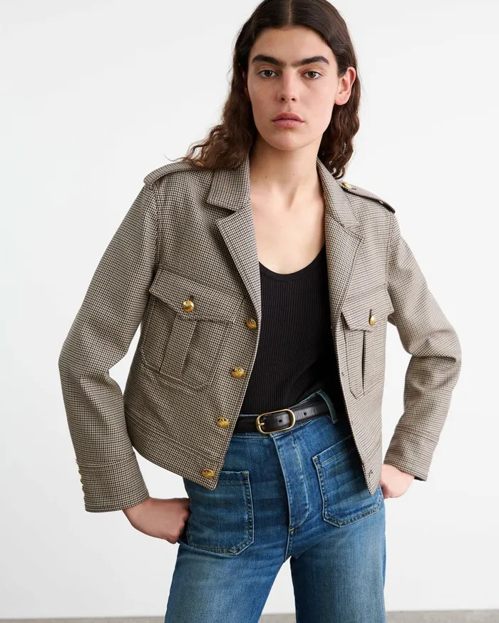 Nili Lotan LISE JACKET Brown Houndstooth Women Jackets and Blazers