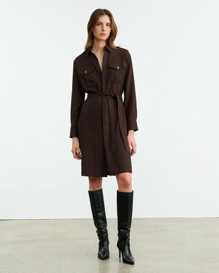 Nili Lotan MARCIA DRESS Dark Brown Women Dresses and Skirts