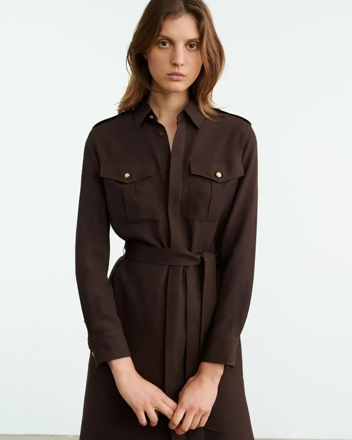Nili Lotan MARCIA DRESS Dark Brown Women Dresses and Skirts