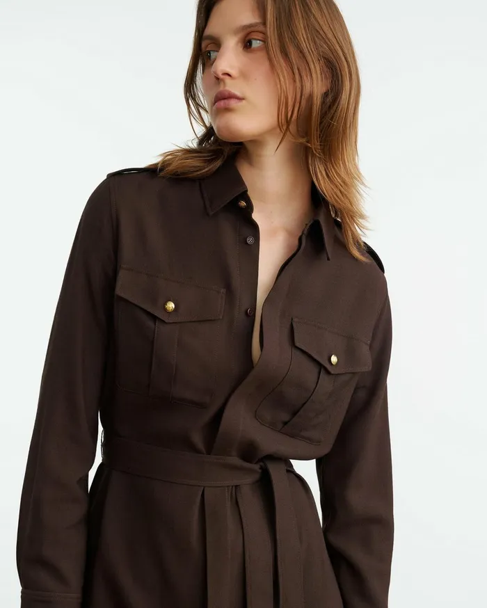 Nili Lotan MARCIA DRESS Dark Brown Women Dresses and Skirts