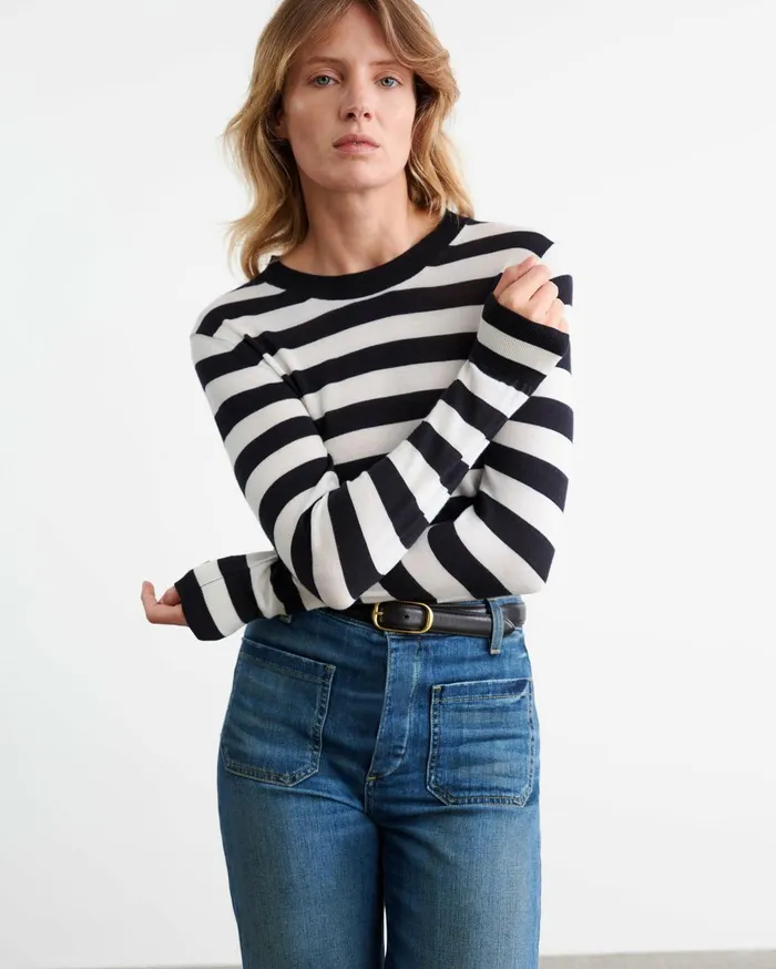 Nili Lotan MEIR SWEATER Midnightivory Stripe Women Knits and Sweaters