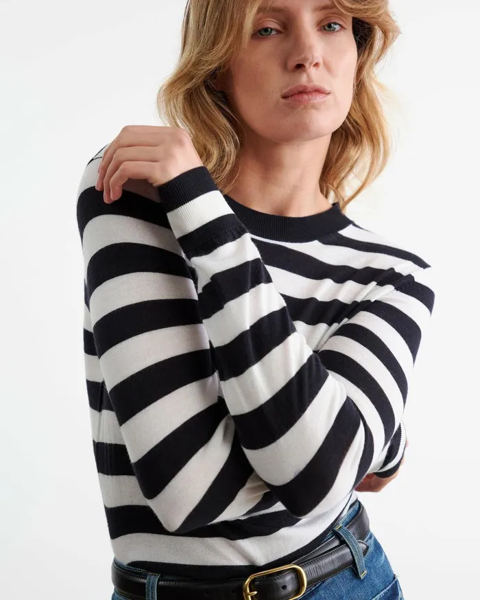 Nili Lotan MEIR SWEATER Midnightivory Stripe Women Knits and Sweaters
