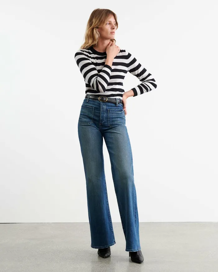 Nili Lotan MEIR SWEATER Midnightivory Stripe Women Knits and Sweaters