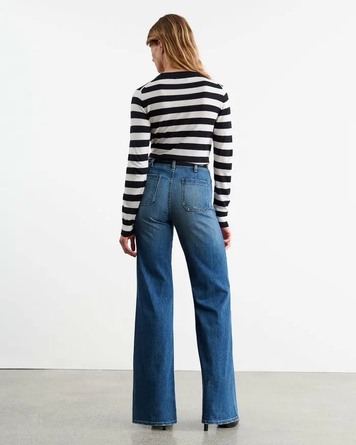 Nili Lotan MEIR SWEATER Midnightivory Stripe Women Knits and Sweaters