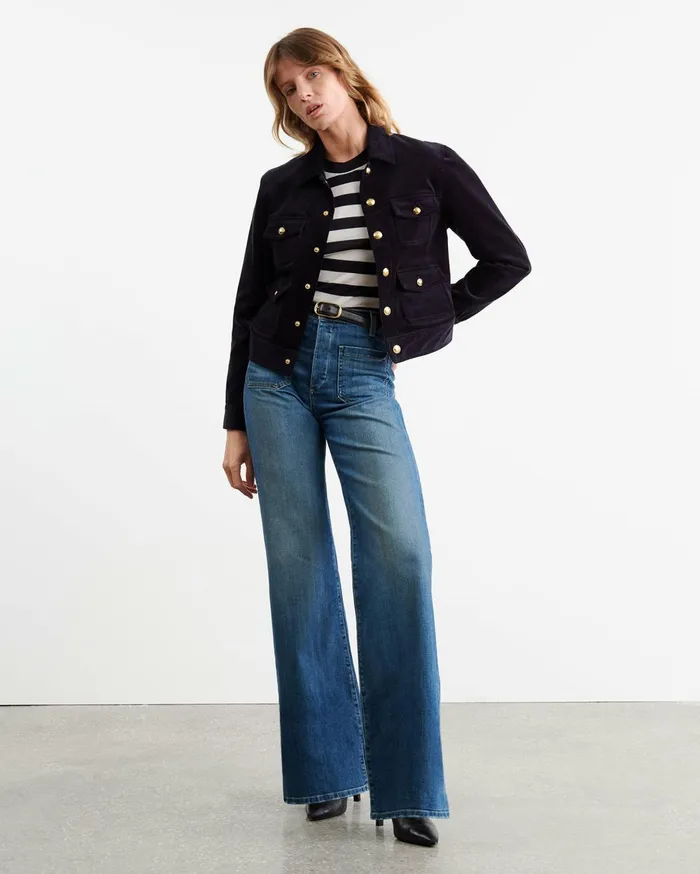 Nili Lotan MEIR SWEATER Midnightivory Stripe Women Knits and Sweaters