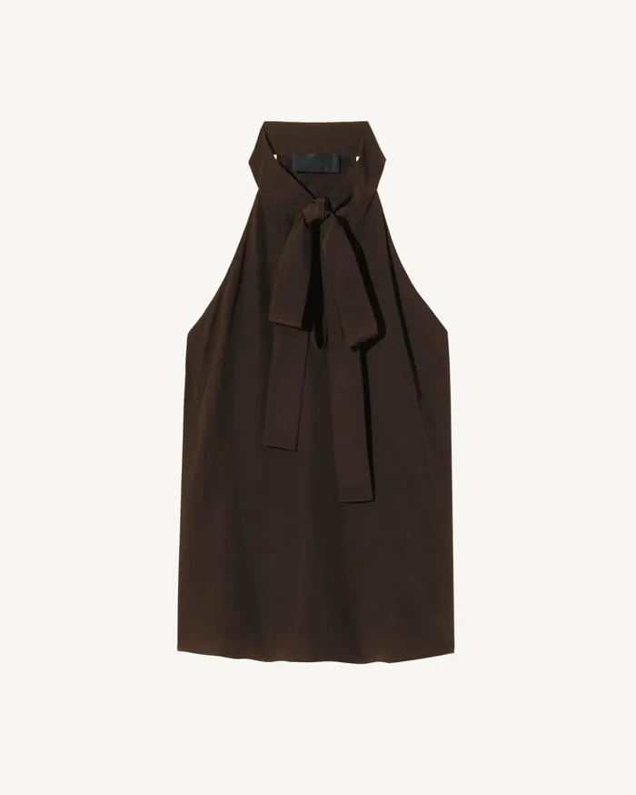 Nili Lotan ZELIE SILK HALTER Dark Brown Women Tops
