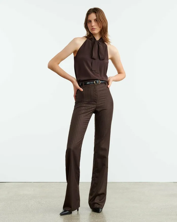 Nili Lotan ZELIE SILK HALTER Dark Brown Women Tops