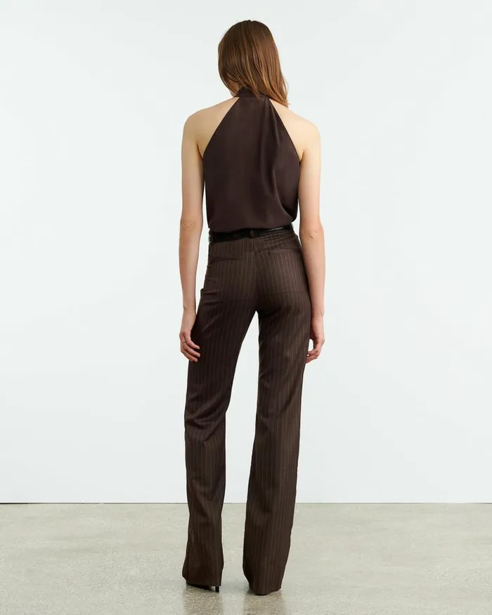 Nili Lotan ZELIE SILK HALTER Dark Brown Women Tops