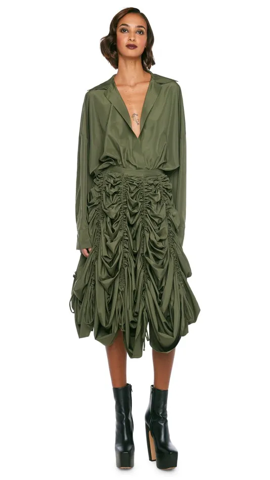 Norma Kamali Bottoms PARACHUTE HALF FULL SKIRT Military 8211 Clothing