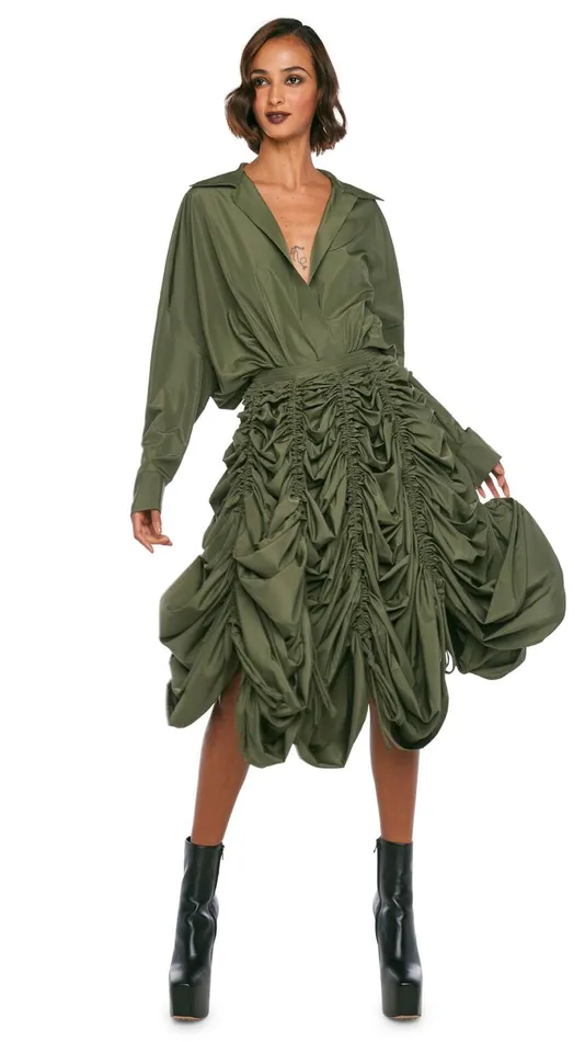 Norma Kamali Bottoms PARACHUTE HALF FULL SKIRT Military 8211 Clothing
