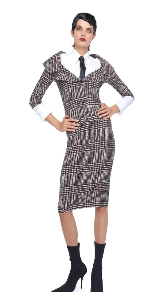 Norma Kamali Bottoms STRAIGHT SKIRT Chocolate Glenn Plaid Tweed 8211 Clothing Norma Kamali Bottoms STRAIGHT SKIRT Chocolate Glenn Plaid Tweed 8211 Clothing