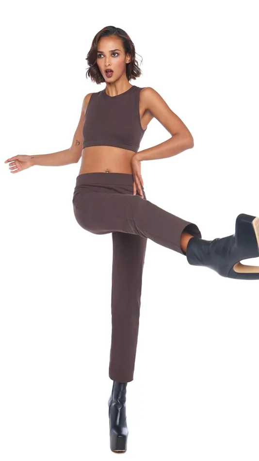 Norma Kamali Bottoms TAILORED PENCIL PANT Chocolate 8211 Clothing
