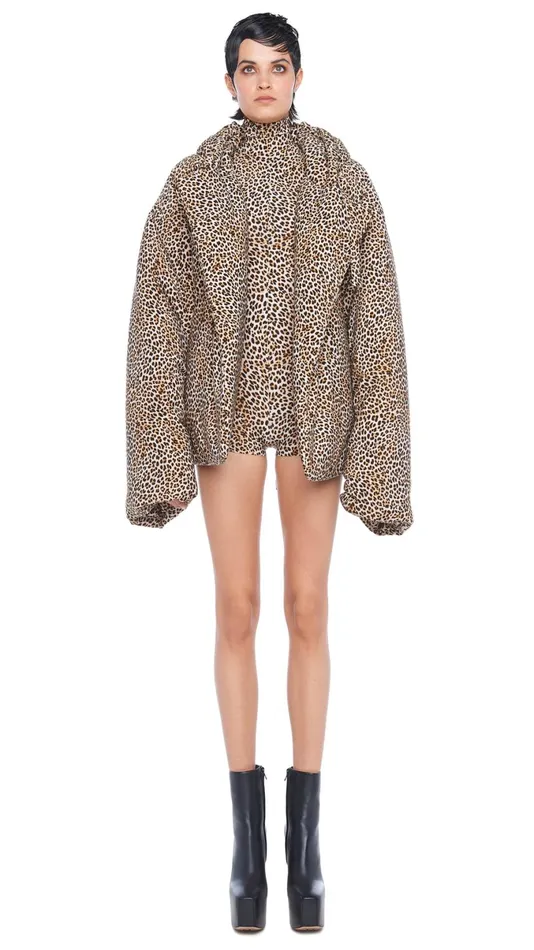 Norma Kamali Coats HOODED SLEEPING BAG JACKET Bb Leopard 8211 Clothing