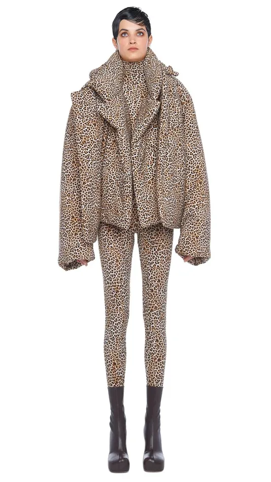 Norma Kamali Coats HOODED SLEEPING BAG JACKET Bb Leopard 8211 Clothing