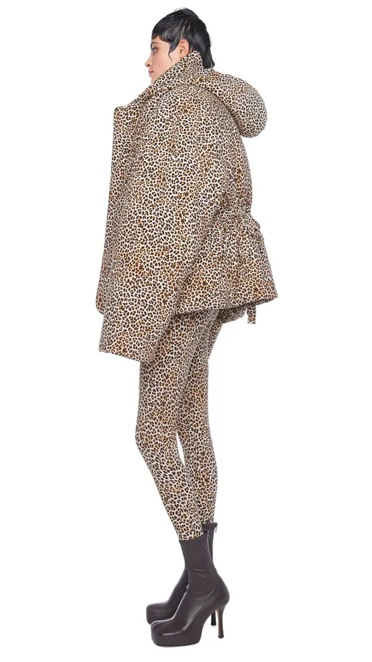 Norma Kamali Coats HOODED SLEEPING BAG JACKET Bb Leopard 8211 Clothing