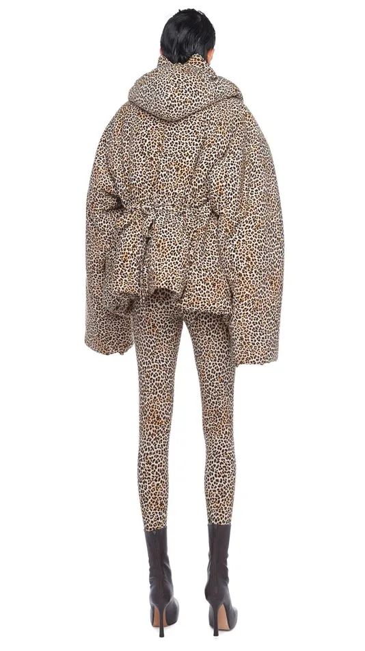 Norma Kamali Coats HOODED SLEEPING BAG JACKET Bb Leopard 8211 Clothing